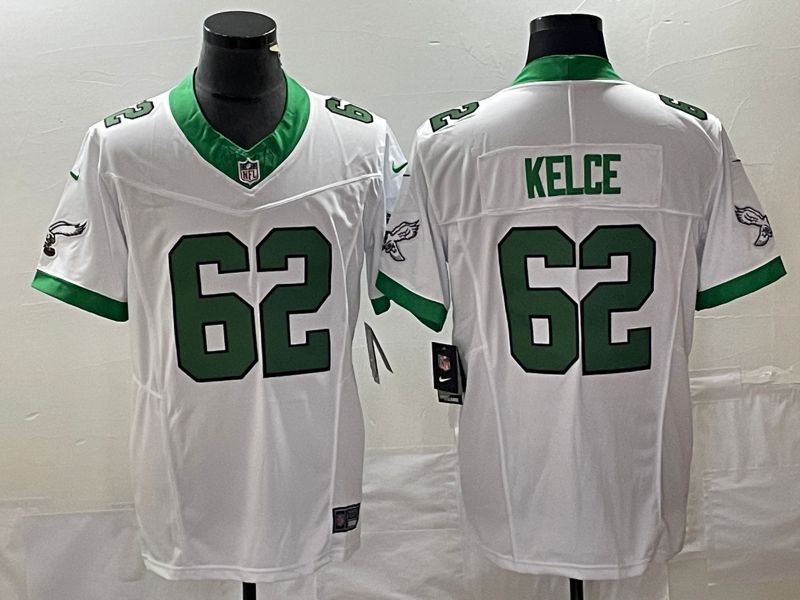 Men Philadelphia Eagles #62 Kelce White Nike Throwback Vapor Limited NFL Jersey